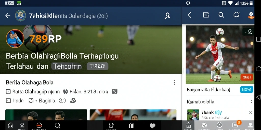 Tampilan antarmuka aplikasi berita olahraga bola 789RP.